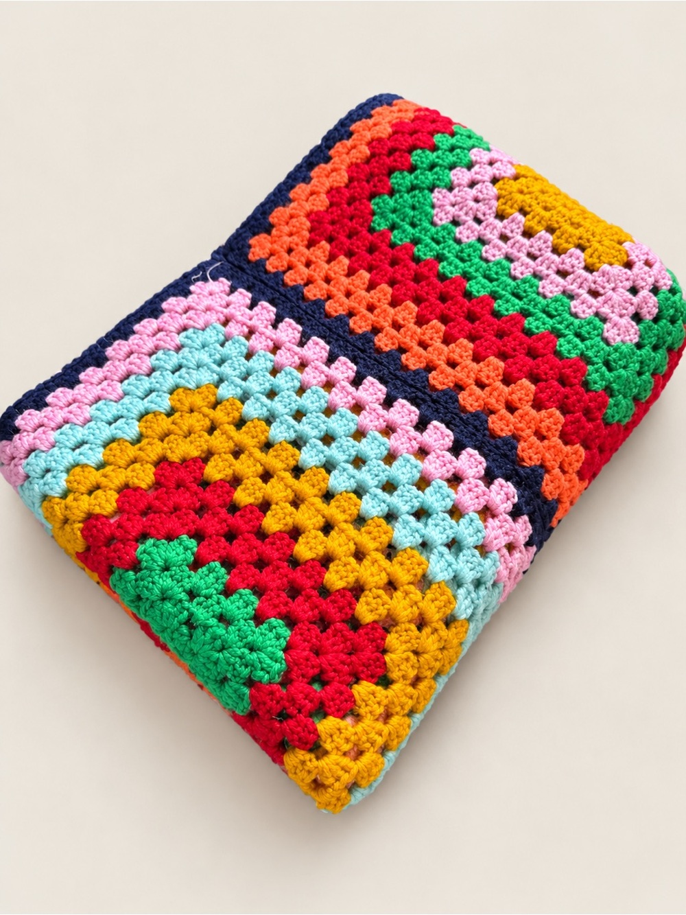 Vintage Handmade Crochet Granny Square Afghan Blanket Colorful Retro ~40”x60”